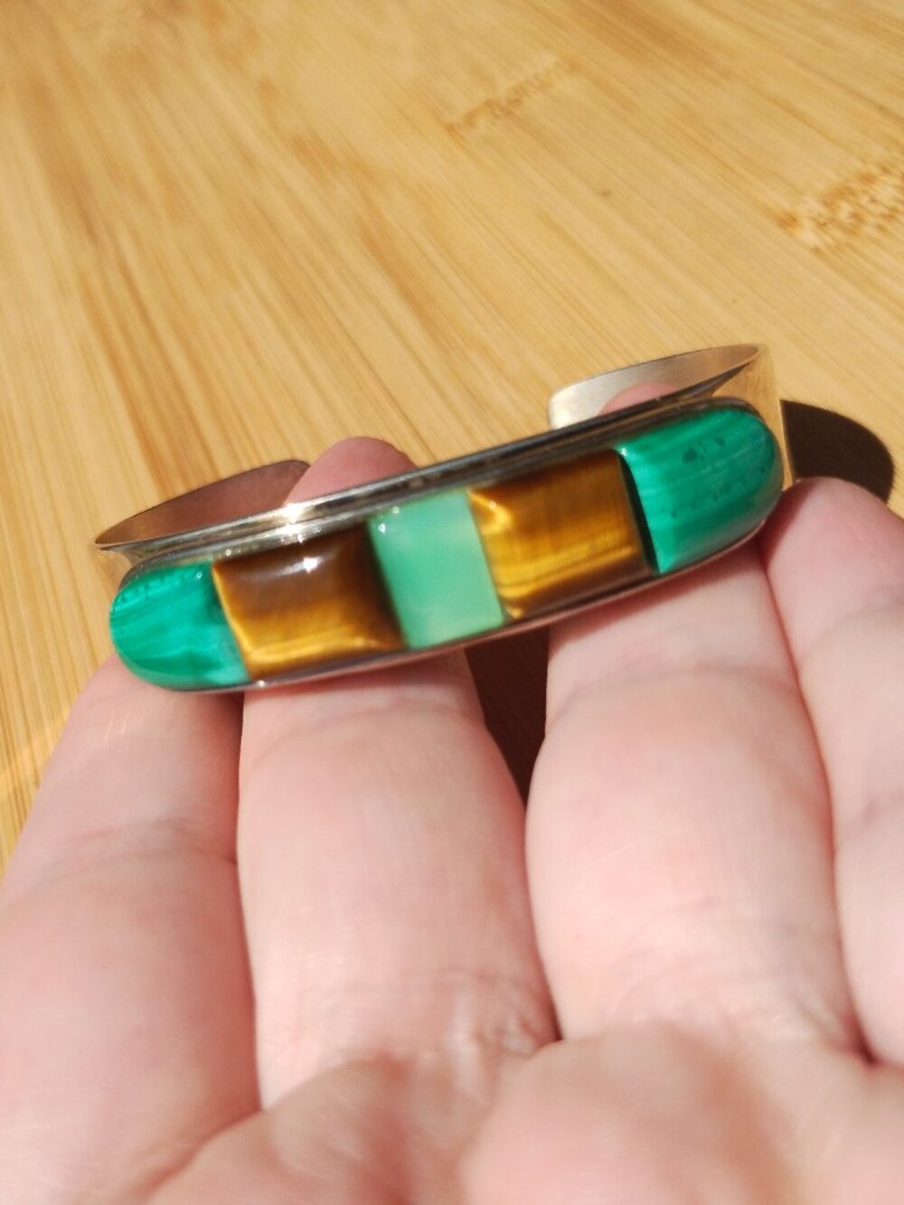 Jay King DTR multi Stone Malachite Jade 925 Sterling Silver cuff bracelet